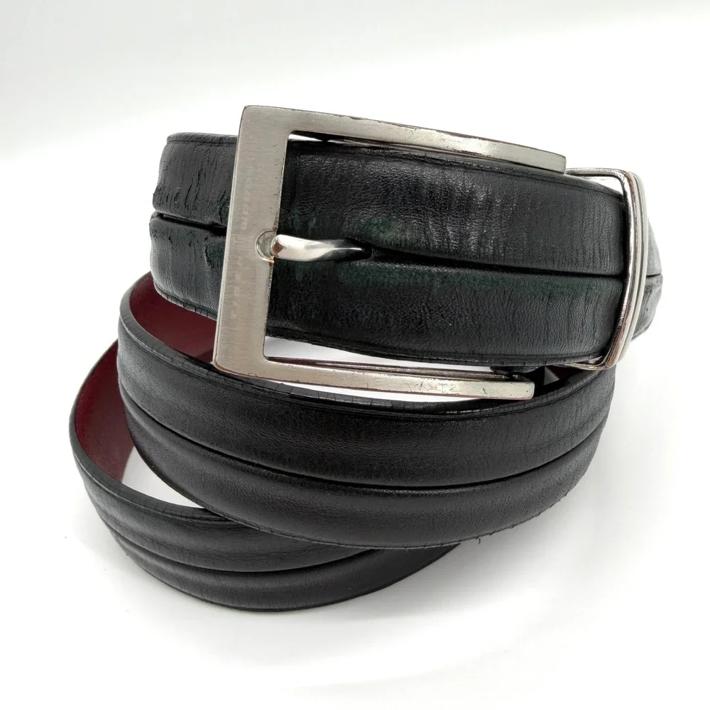 Tiger Woods Nike Golf Mens Black Genuine Leather‎ Belt Silver Buckle Size 44